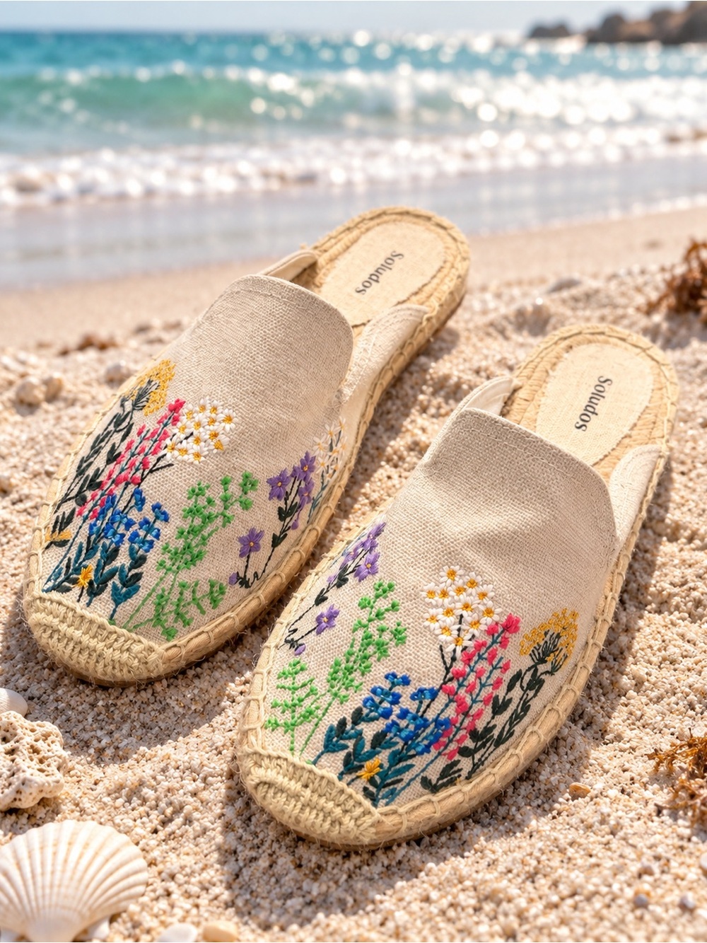 Soludos Embroidered Floral Espadrille Mule Slides Shoes Women’s Size 9